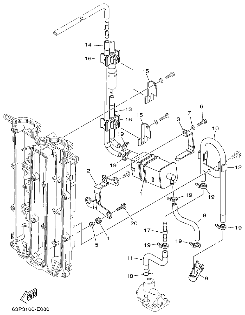 Yamaha F150BET, FL150BET INTAKE 2 parts diagram